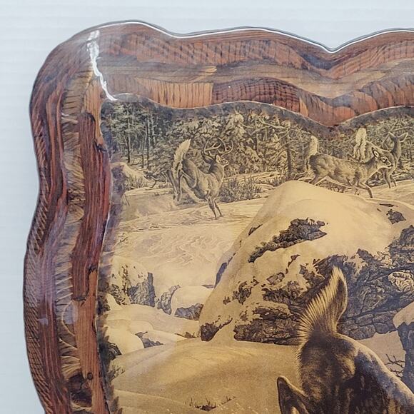 VTG 1978 Bill O'Neill Wildlife Art on Wood Dinner on the Run Whitetail & Cougar - Picture 2 of 12